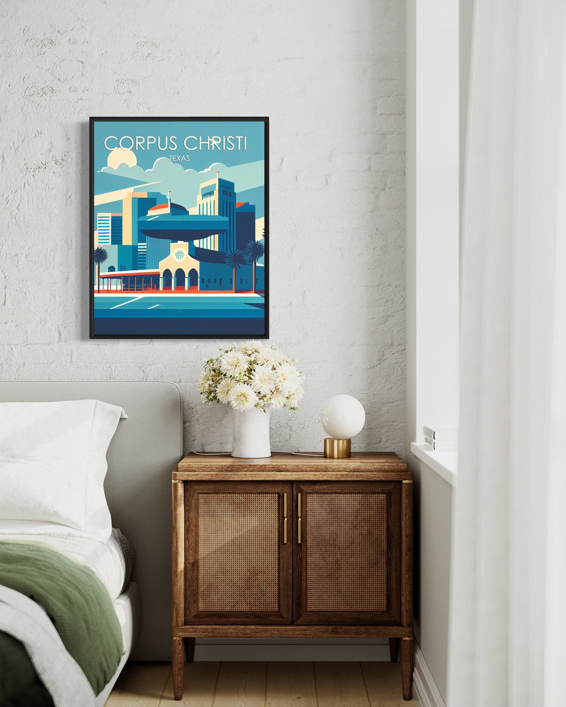 Corpus Christi Texas Retro Bayfront Downtown Skyline Travel Poster - Image 3