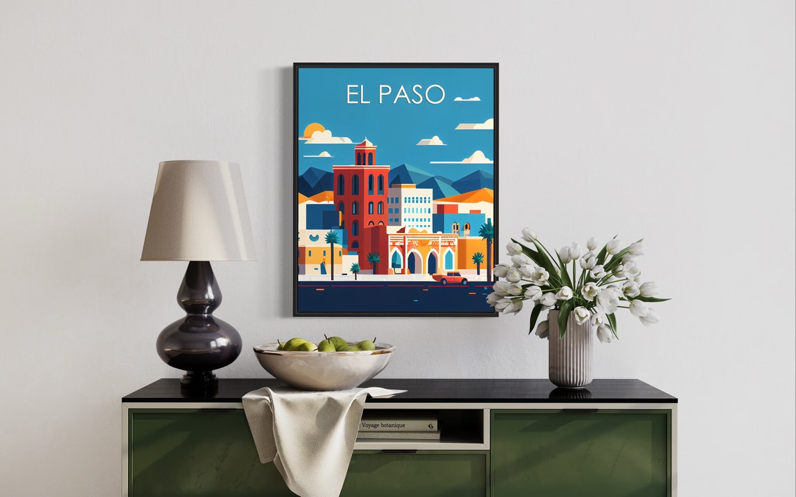 El Paso Texas Mission Style Downtown Desert Sunset View Poster - Image 3