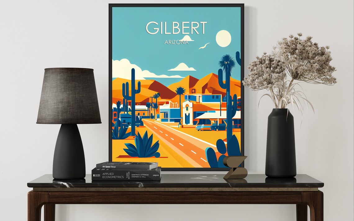 Gilbert Arizona Desert Town Poster with Saguaro Cacti and Adobe - Image 3
