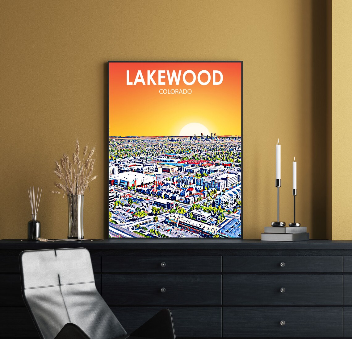 Lakewood Colorado Colorful Sunset Skyline City Travel Poster - Image 2