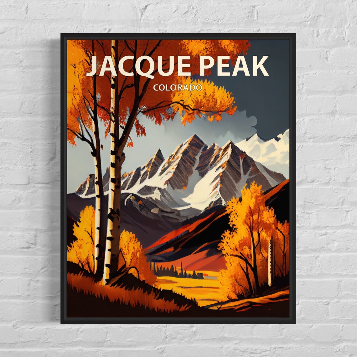 Jacque Peak Colorado Aspen Trees Fall Colors Snowy Ridge Poster