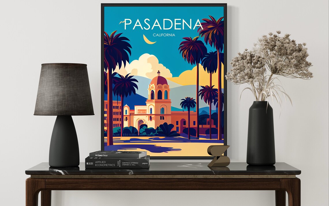 Pasadena California Domed Landmark Palm Trees Sunset Travel Poster - Image 3