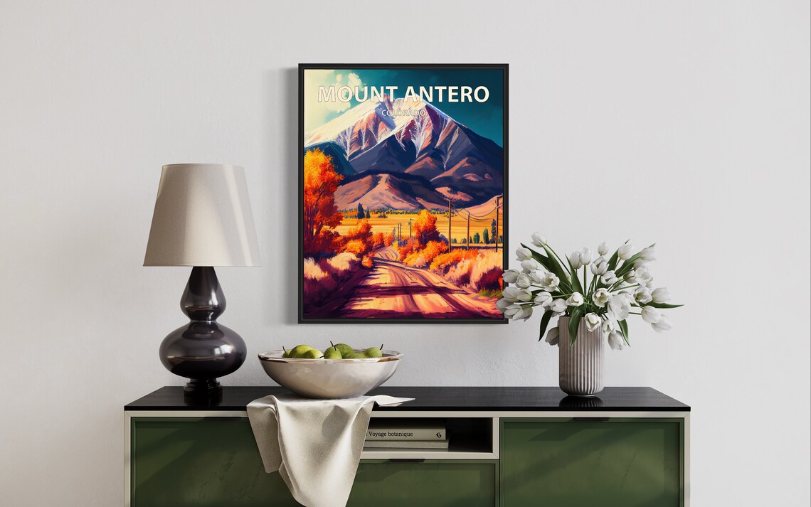 Mount Antero Colorado Snowy Peak Autumn Foliage Road Travel Poster - Image 3