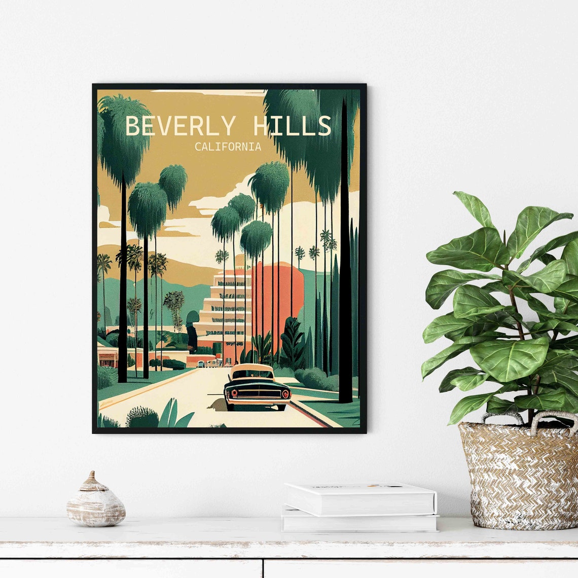 Beverly Hills California Retro Palm Street Classic Car Poster - Image 3