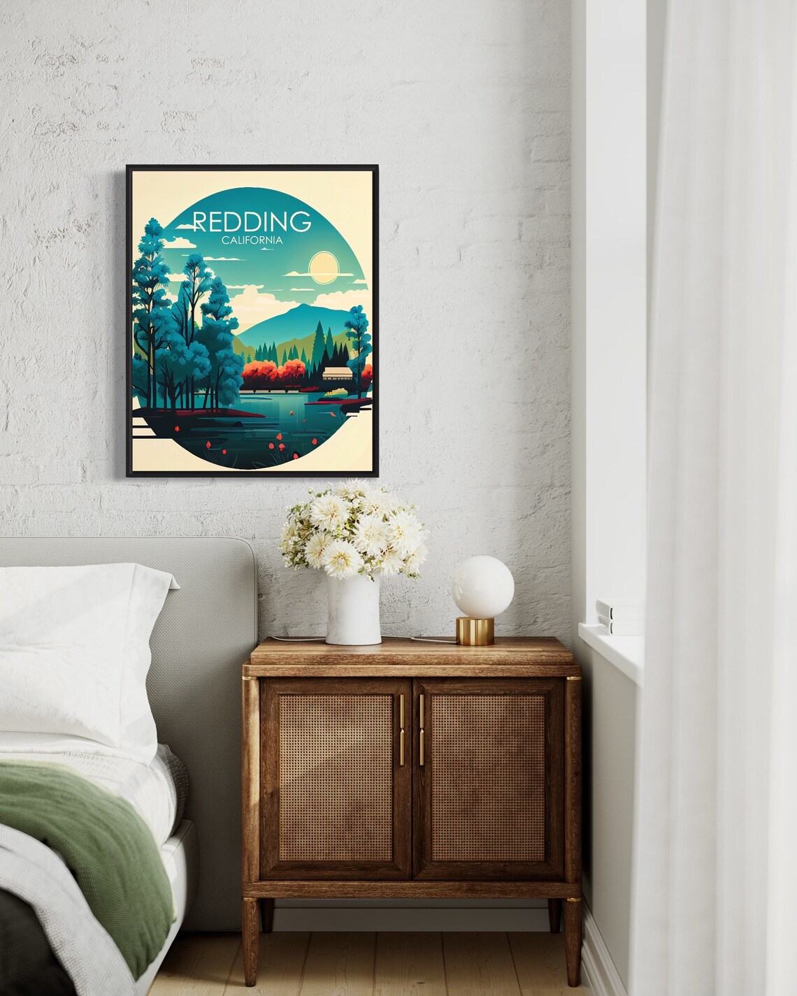 Redding California Circular Art Deco Pine Lake Sunset Poster - Image 2
