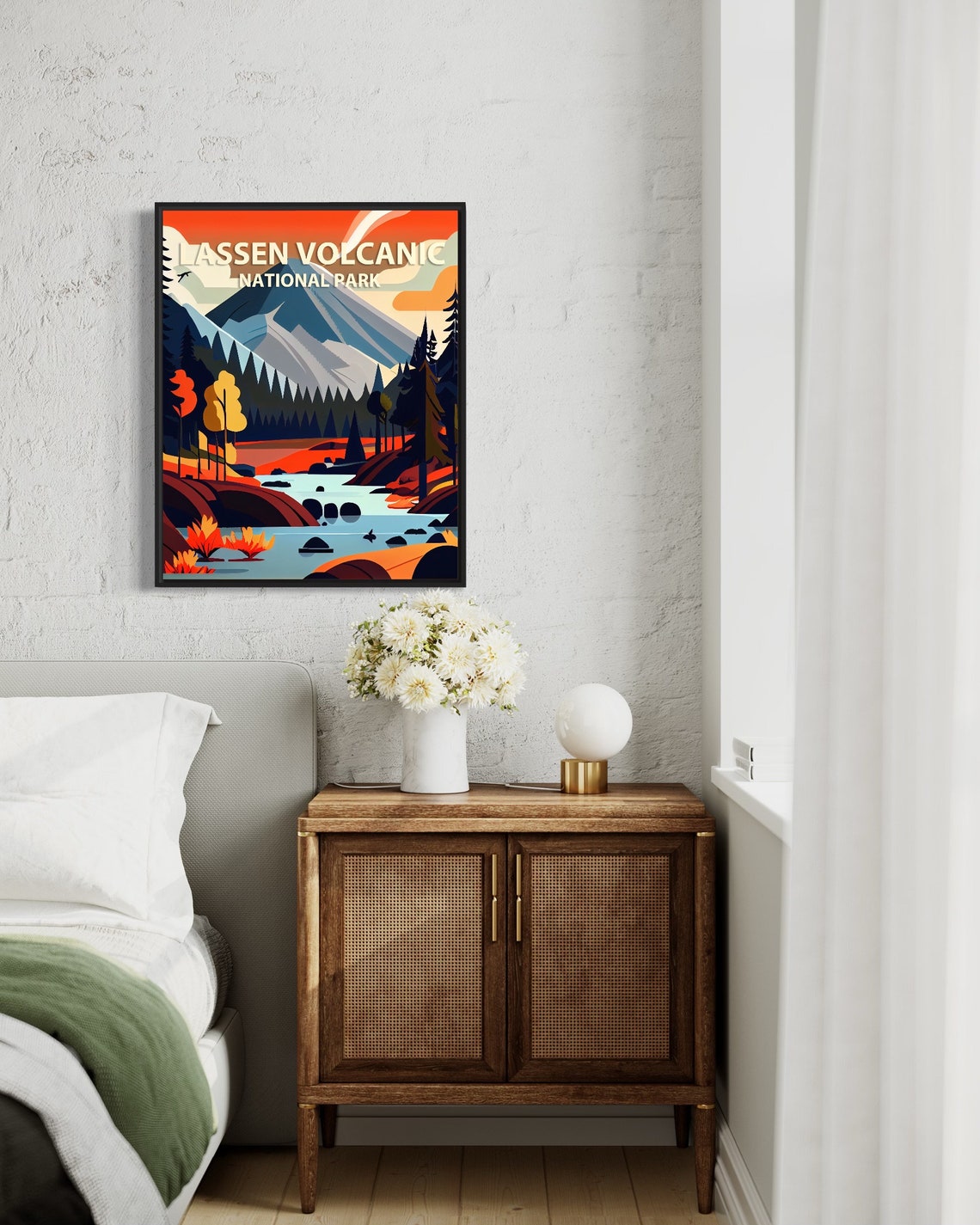 Lassen Volcanic National Park Snowcapped Peak Retro Nature Poster - Image 2