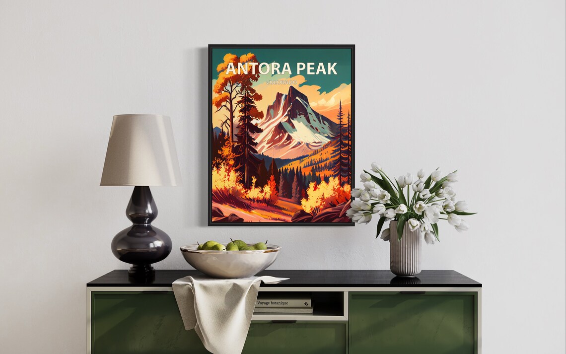Antora Peak Colorado Teal Sunset Snowy Summit Travel Art Poster - Image 3