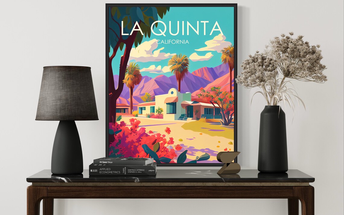 La Quinta California Desert Oasis Palms Mountains Retro Art Poster - Image 3