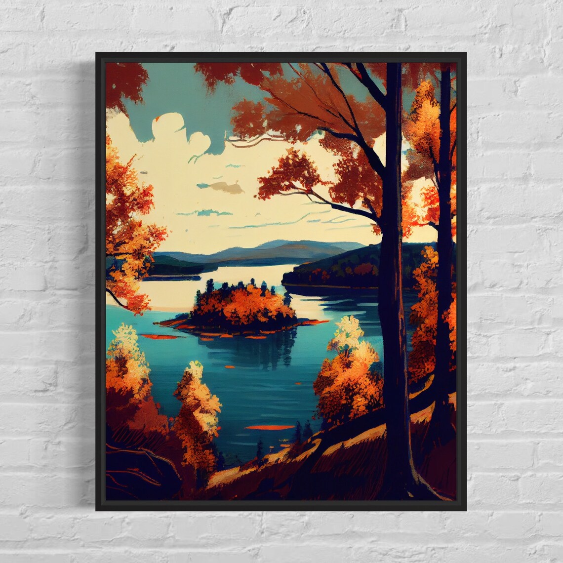 Watts Bar Lake Tennessee Autumn Island Scene Retro Travel Poster