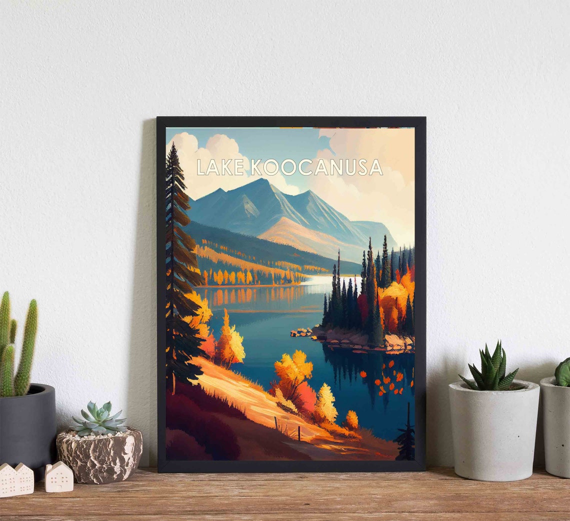 Lake Koocanusa Retro Autumn Lake Mountain Reflection Scene Poster - Image 2