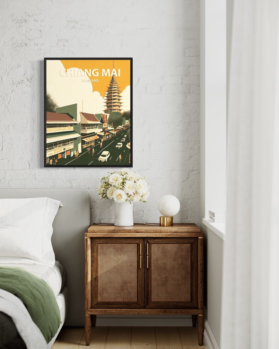 Chiang Mai Thailand Golden Pagoda Street Retro Travel Poster - Image 3