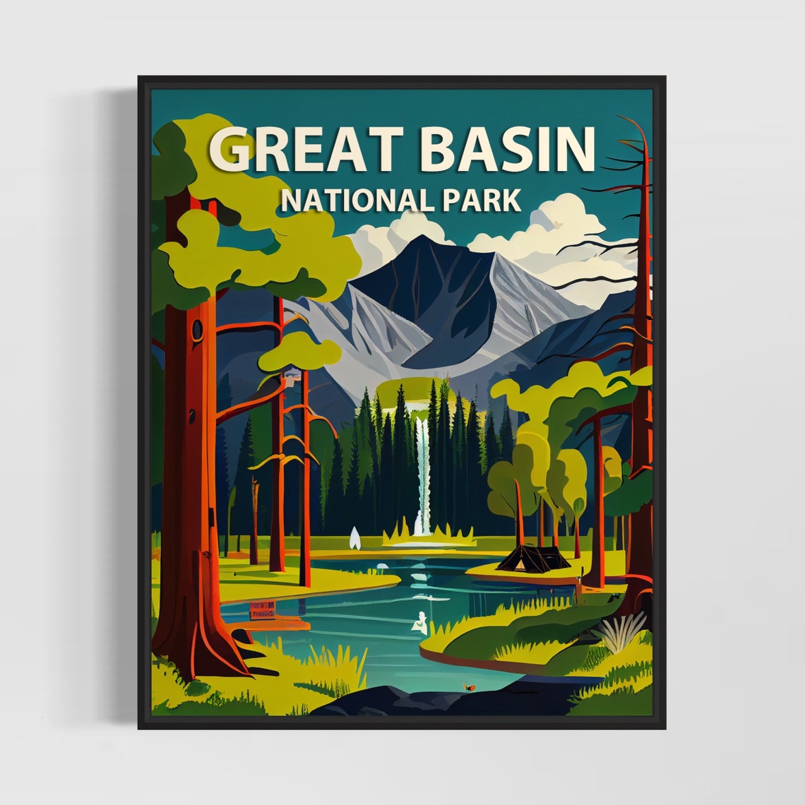 Great Basin National Park Nevada Forest Waterfall Retro Poster