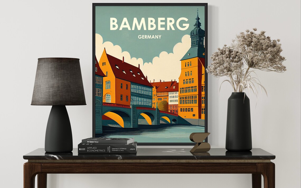 Bamberg Germany Riverside Old Town Bridge Retro Travel Poster - Image 3