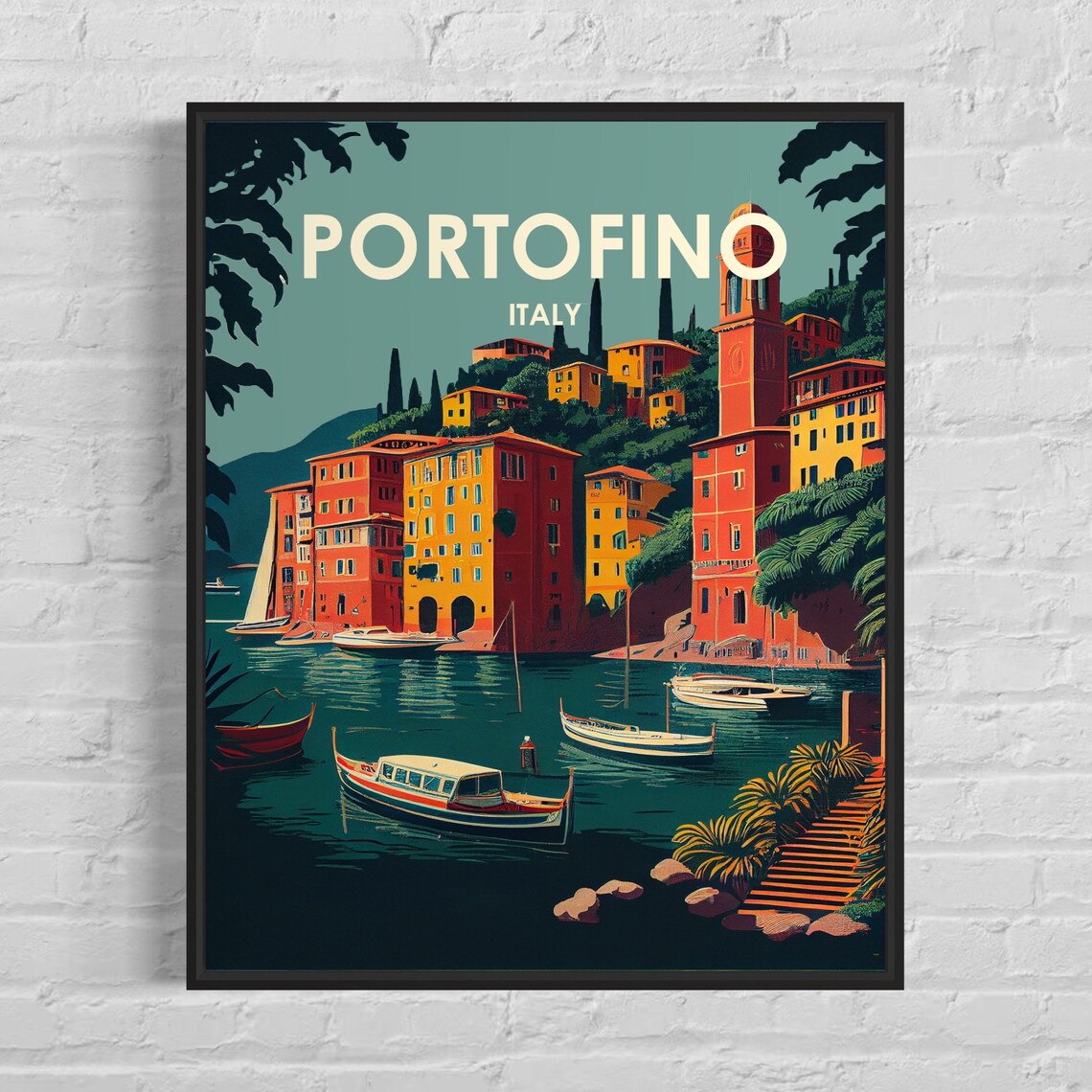 Portofino Italy Harbor Boats Colorful Village Coastline Poster