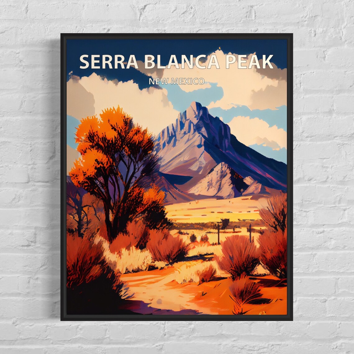 Sierra Blanca Peak New Mexico Desert Dunes Retro Travel Poster