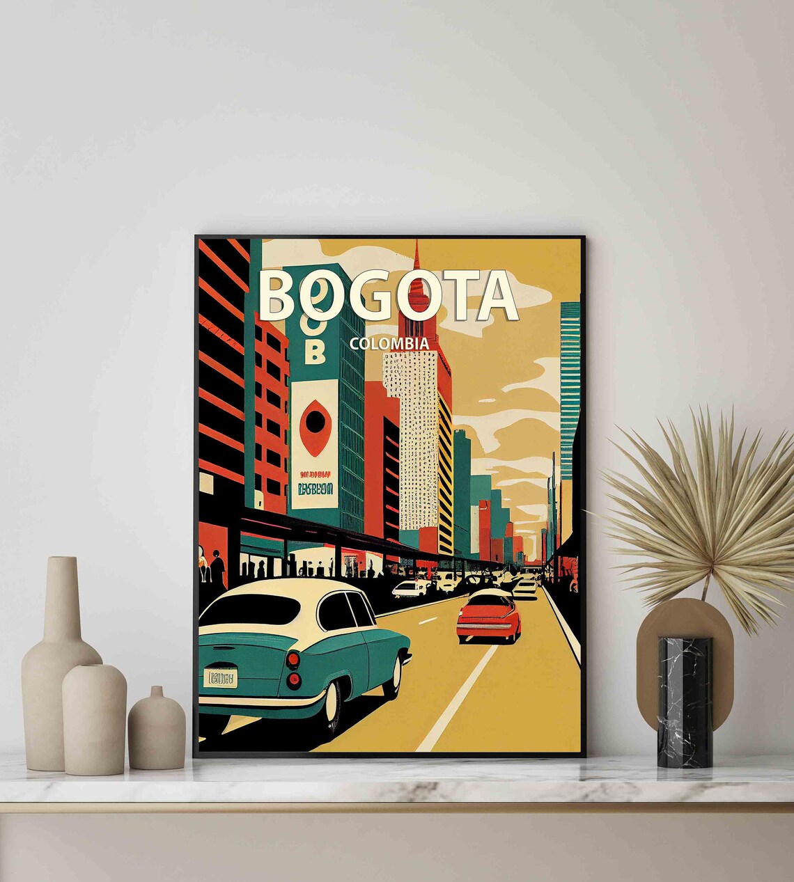 Bogota Colombia Vintage City Street Classic Cars Retro Art Poster - Image 2