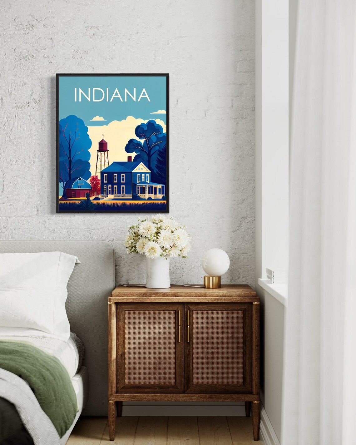 Indiana Countryside Farmhouse Water Tower Retro Travel Poster - Image 3