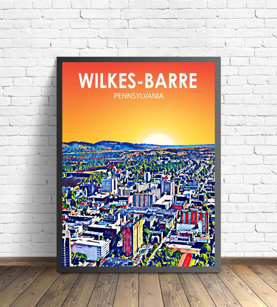 Wilkesbarre Pa Art Poster Pennsylvania Sunset Landscape Poster Print Wilkesbarre City Wall Art Skyline Sketch Photo
