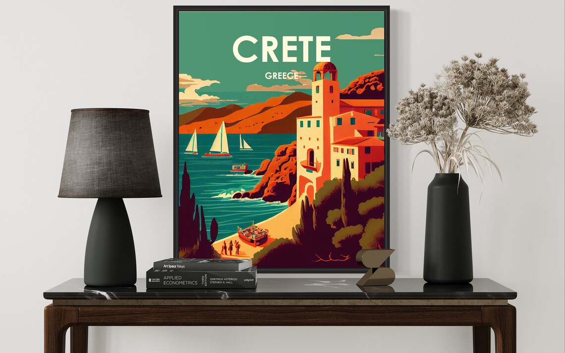 Crete Greece Cliffside Sailboats Vintage Seaside Poster Artwork - Image 2