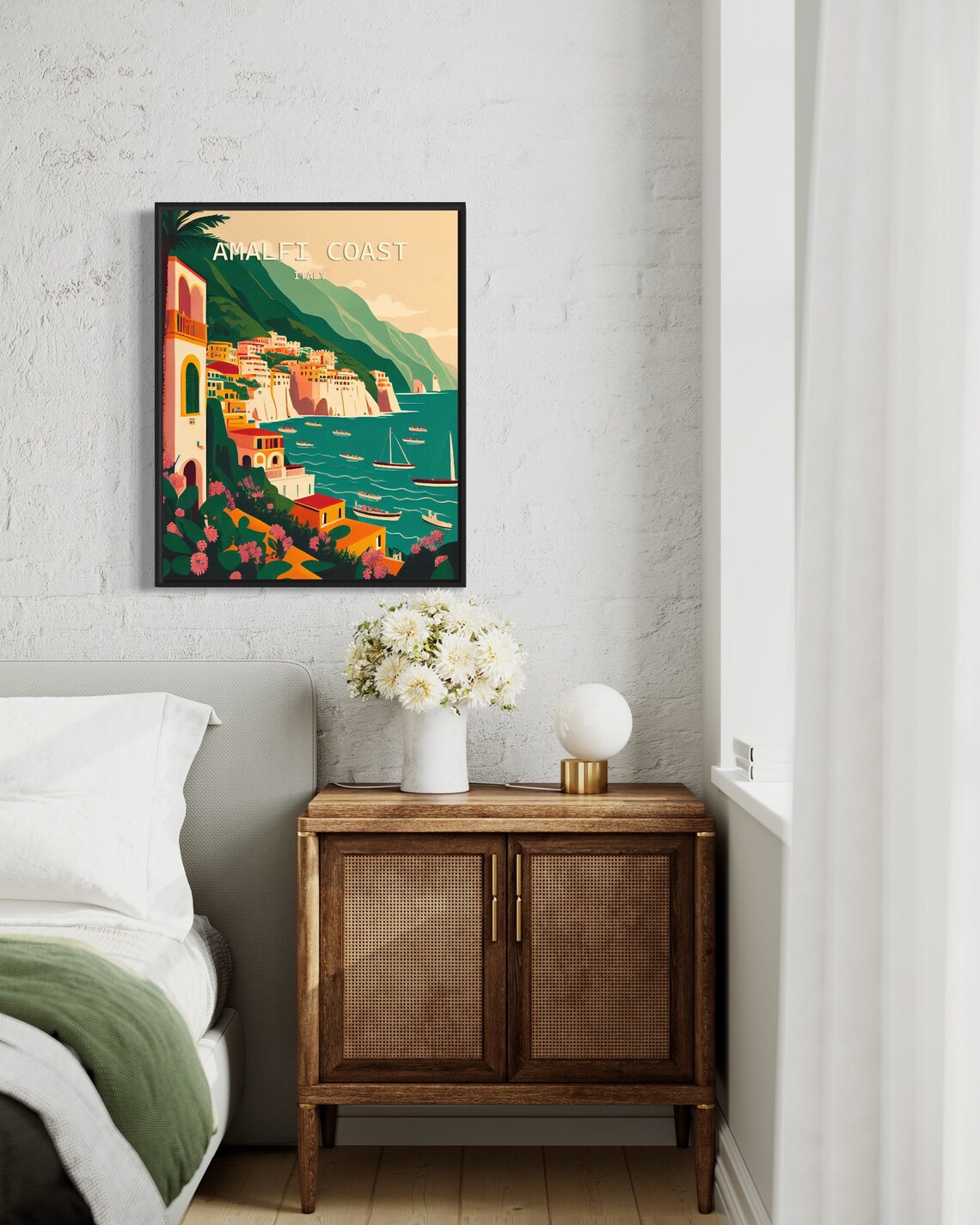 Amalfi Coast Italy Cliffside Village Boats Retro Travel Poster - Image 3