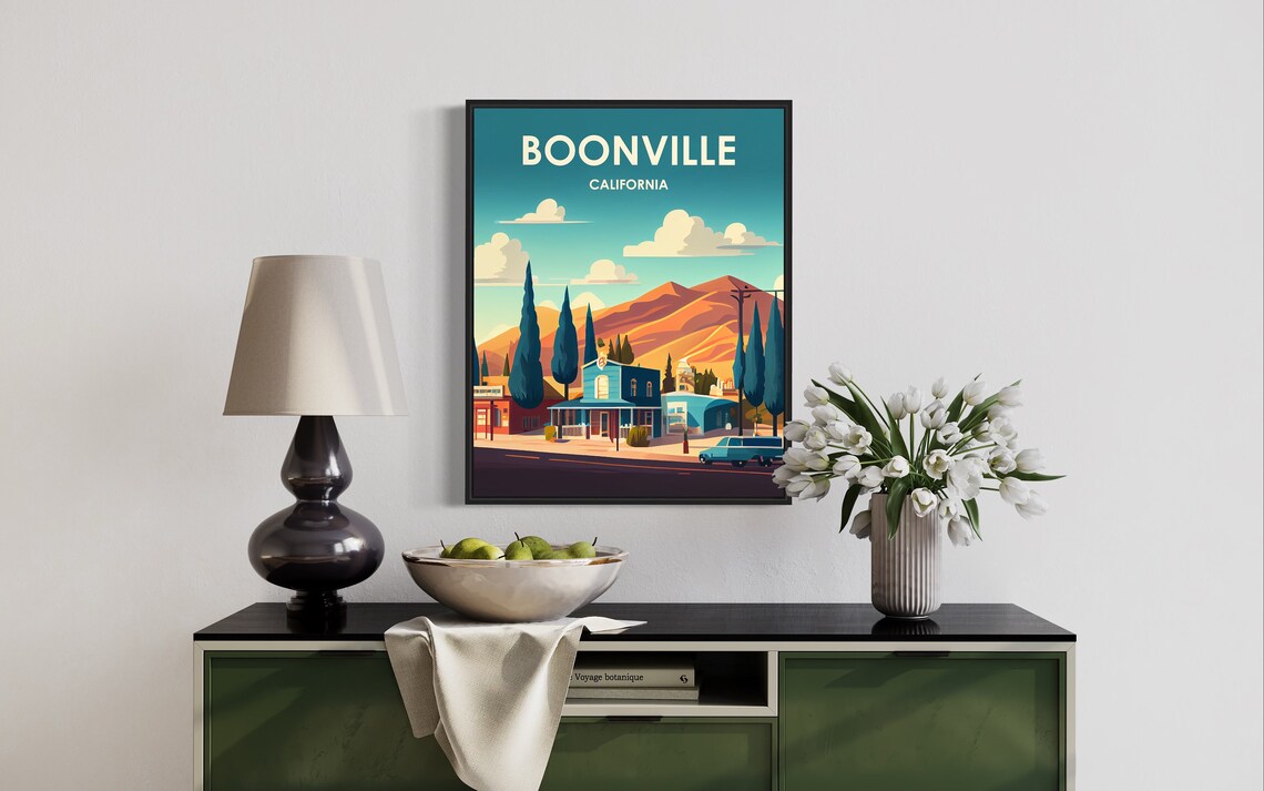 Boonville California Retro Main Street Tall Cypress Trees Poster - Image 3