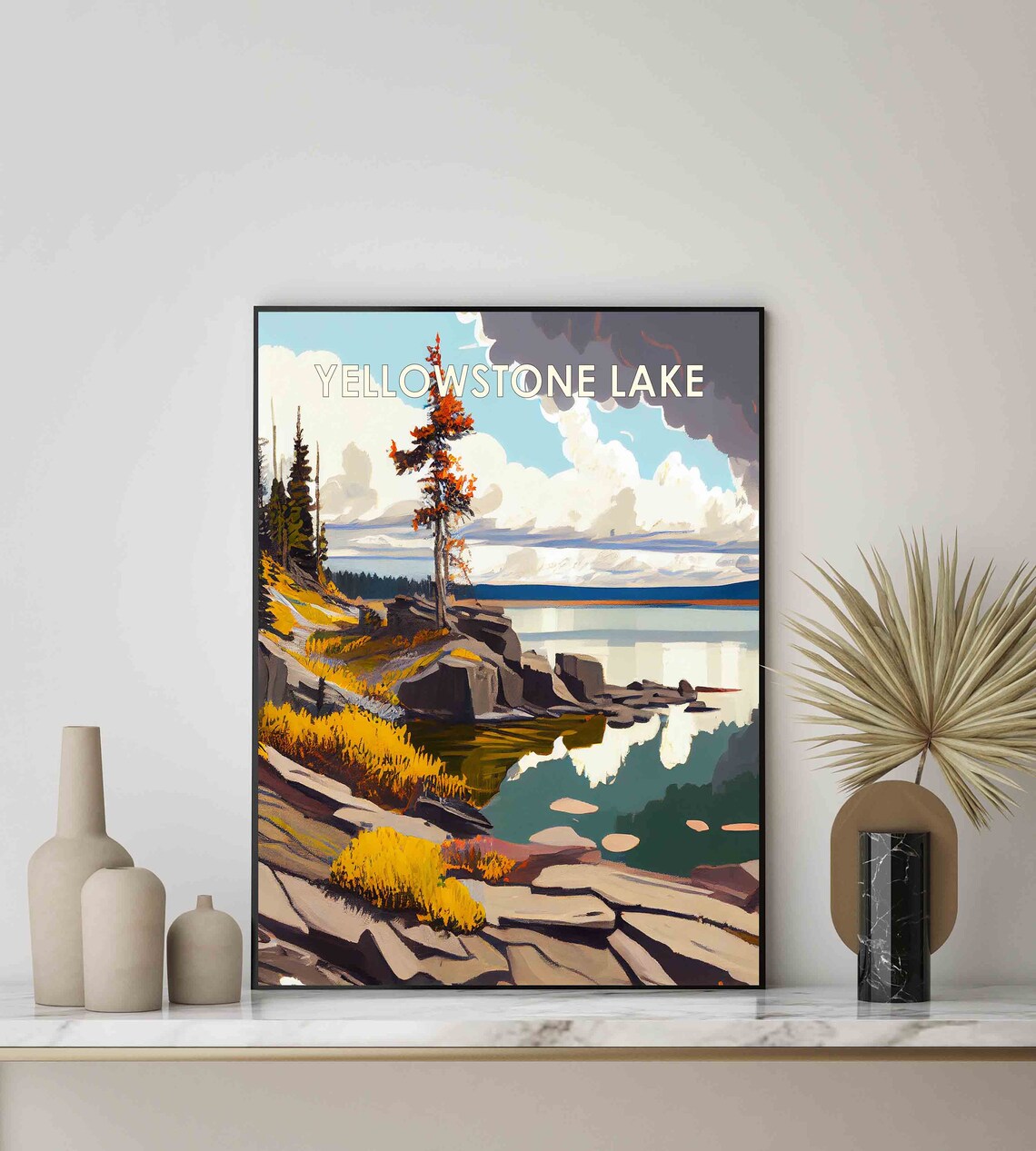 Yellowstone Lake Autumn Shoreline Vintage National Park Poster - Image 2