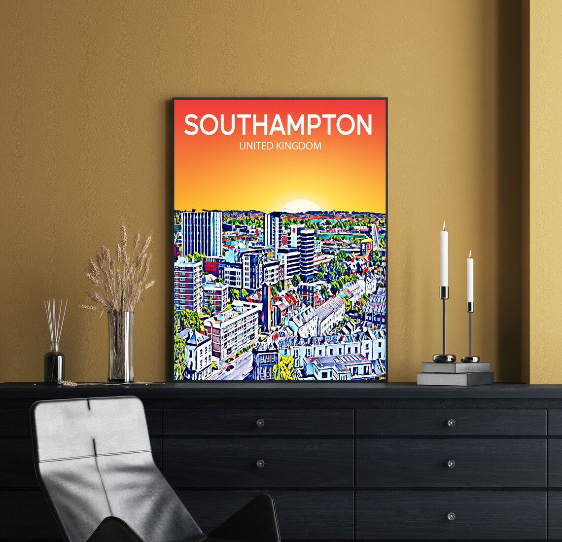Southampton United Kingdom Sunset Skyline Modern City Art Poster - Image 2