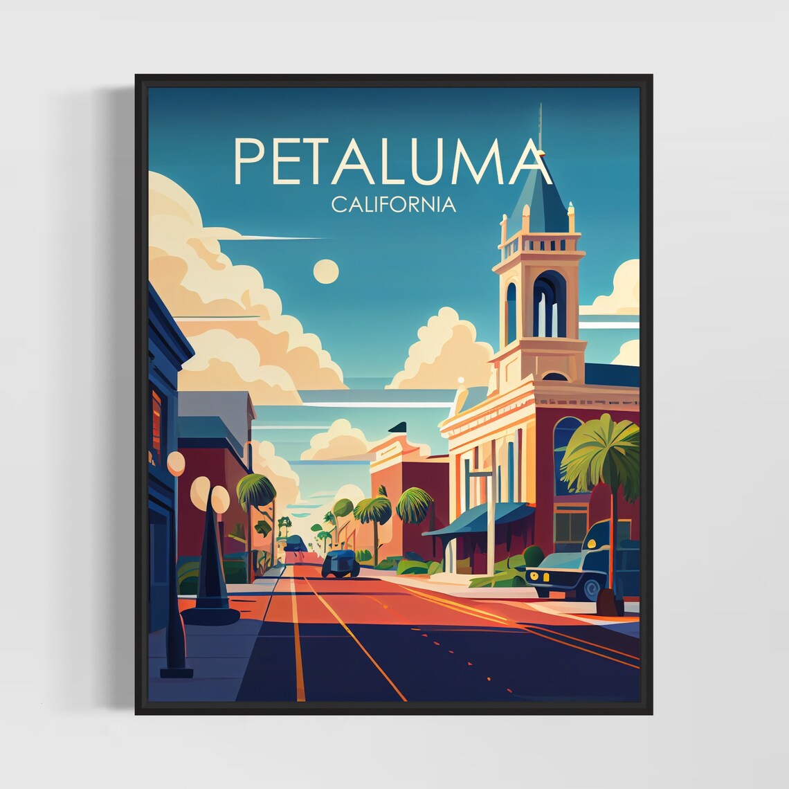 Petaluma California Historic Downtown Retro Street Poster Art