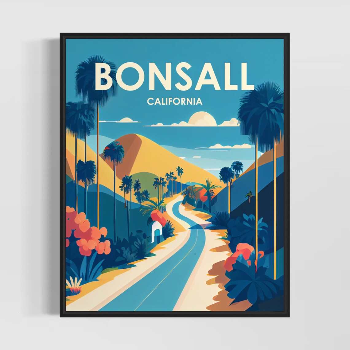 Bonsall California Retro Winding Road Through Golden Hills Poster