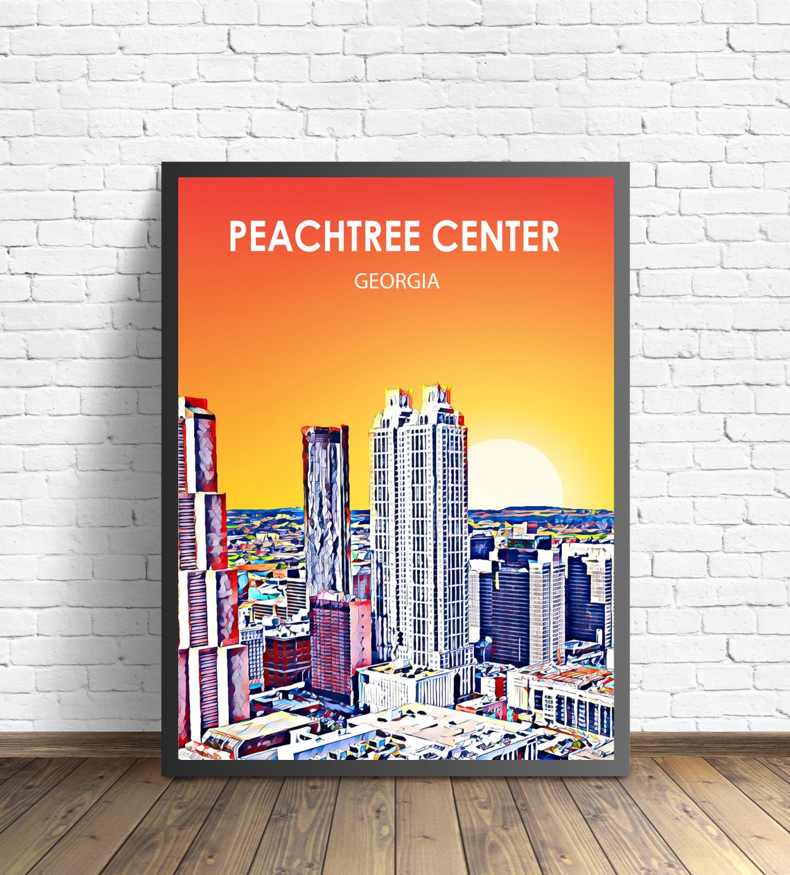 Peachtree Center Georgia Sunset Landscape Poster Print Peachtree Center City Wall Art Colorful Skyline Sketch Photo