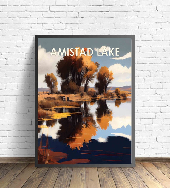 Amistad Lake Retro Art Print Amistad Lake Wall Art Illustration Amistad Lake Vintage 1960s Design Poster Artwork