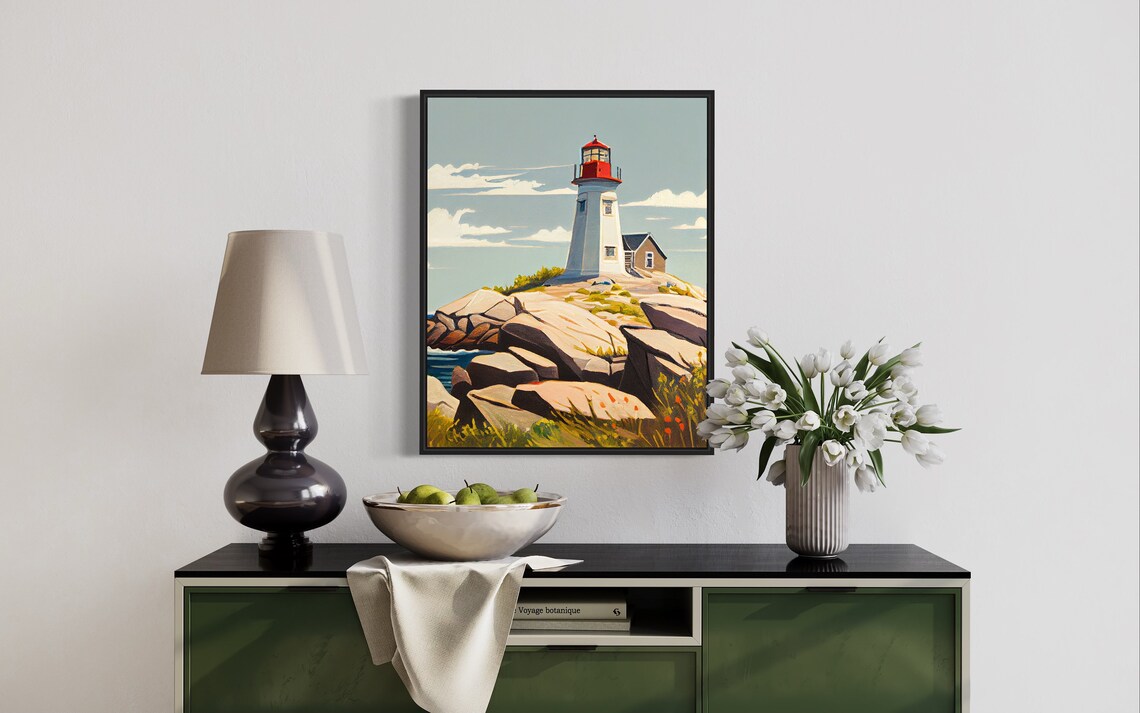 Peggy's Point Lighthouse Rocky Coast Sunset Golden Waves Poster - Image 2