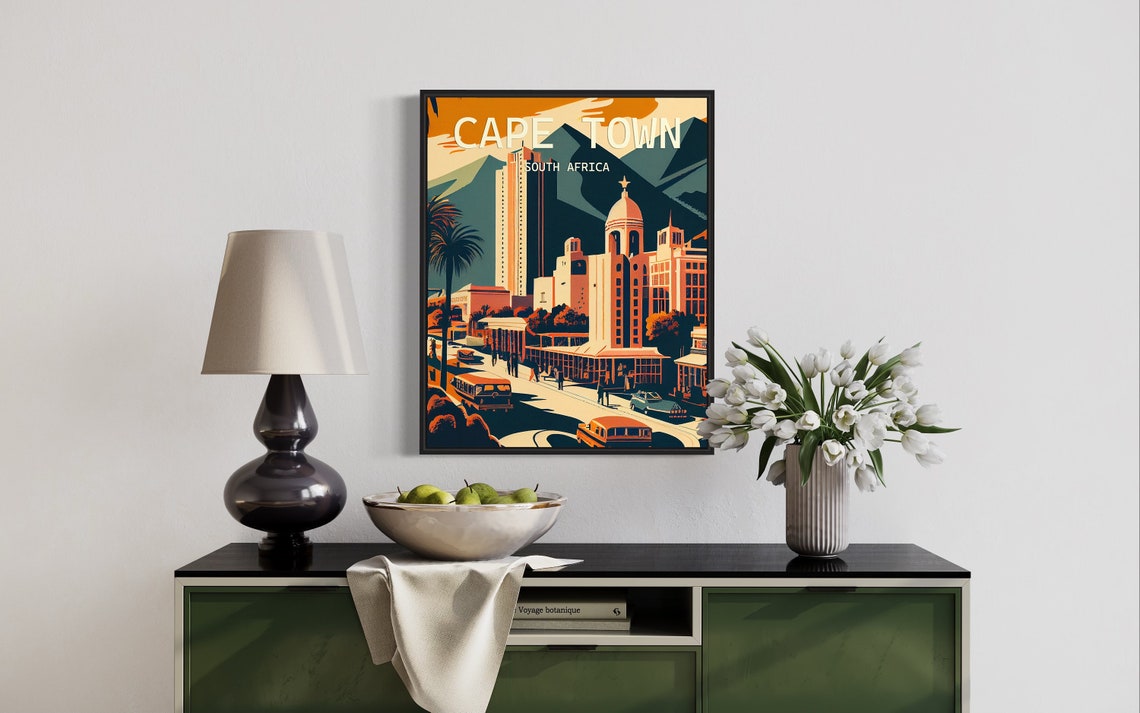 Cape Town South Africa Table Mountain Retro City Street Travel Poster - Image 3