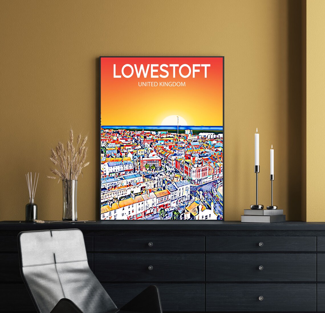 Lowestoft United Kingdom Sunset Seaside Skyline Cityscape Art Poster - Image 2