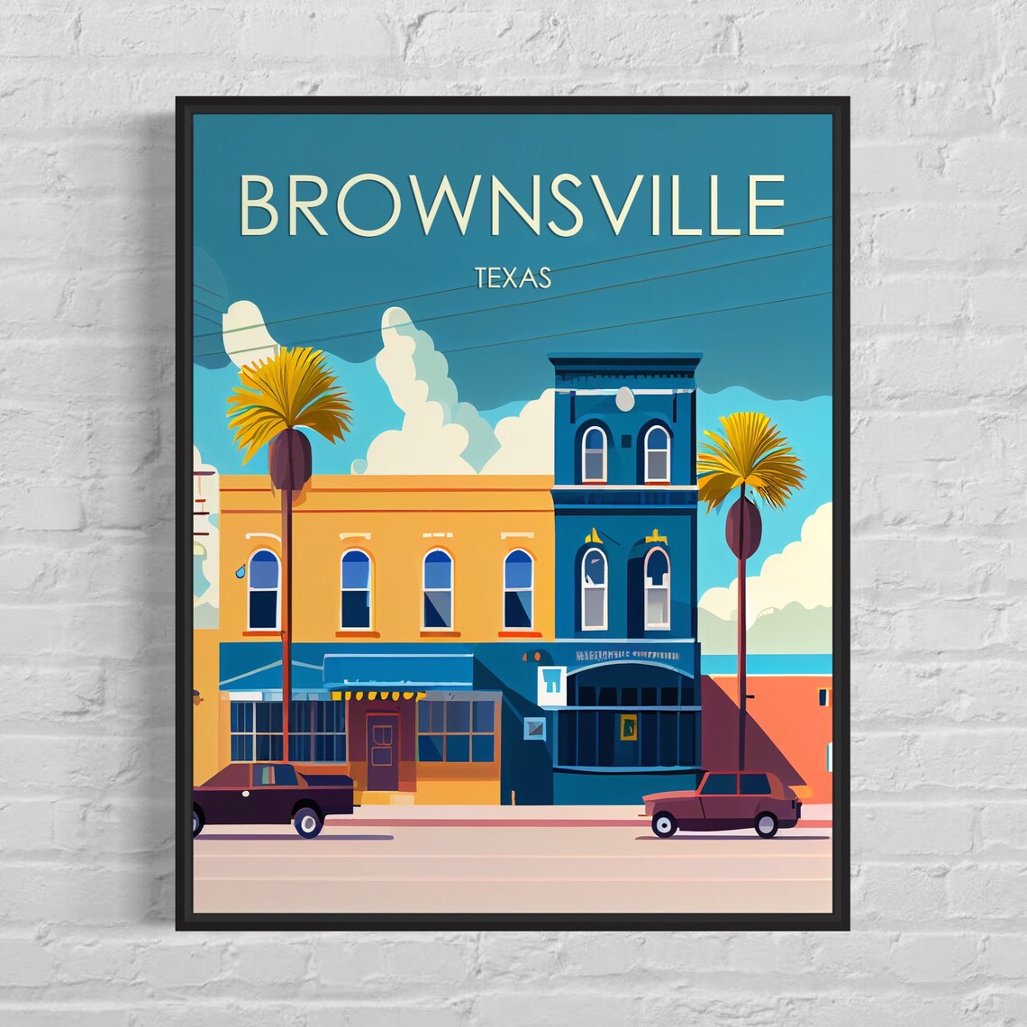Brownsville Texas Retro Historic Downtown Royal Palms Poster