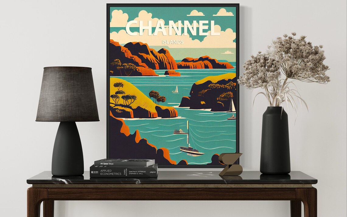 Channel Islands Coastal Cliffs Sailing Boats Golden Era Travel Poster - Image 2