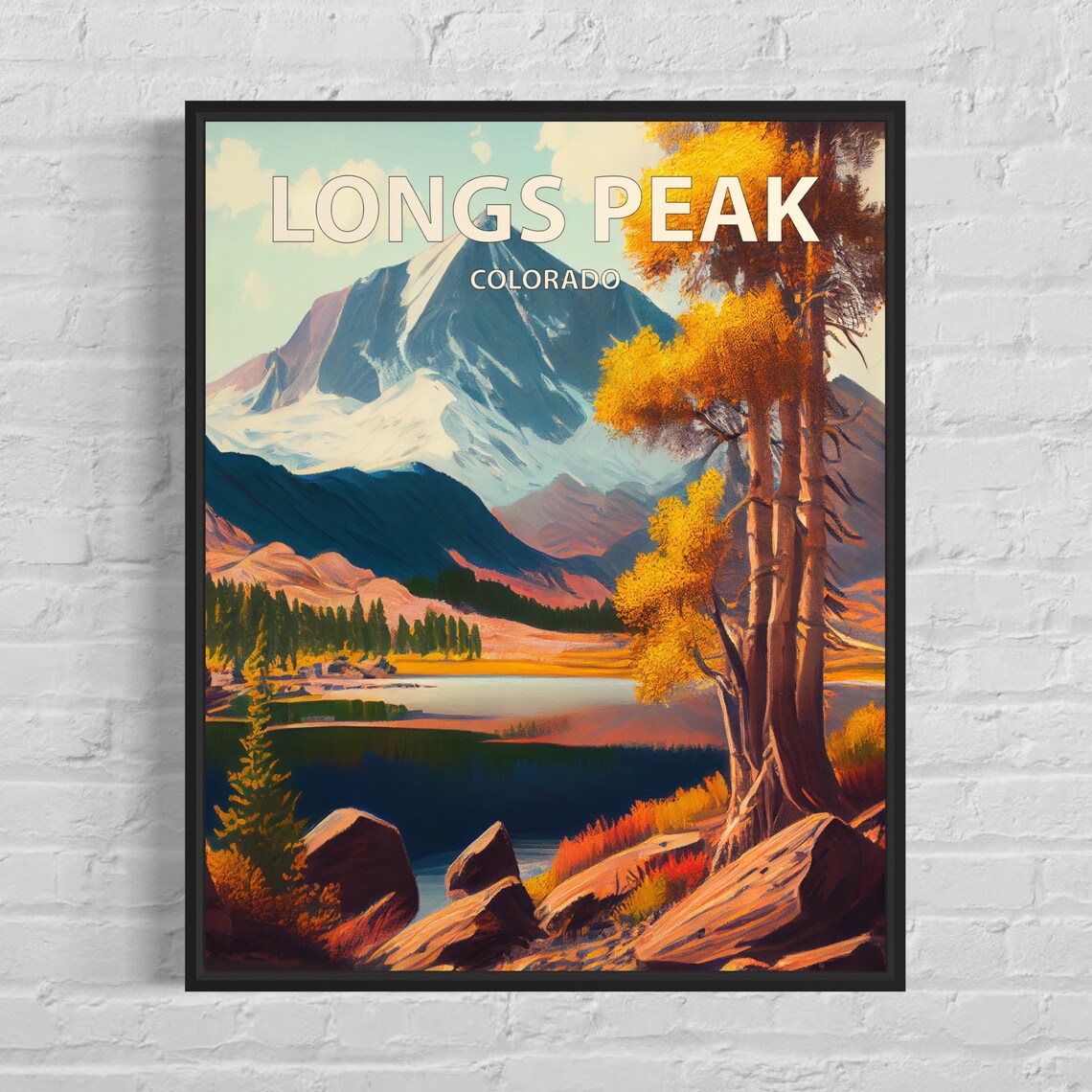 Longs Peak Colorado Snowy Summit Autumn Lake Mountain Poster