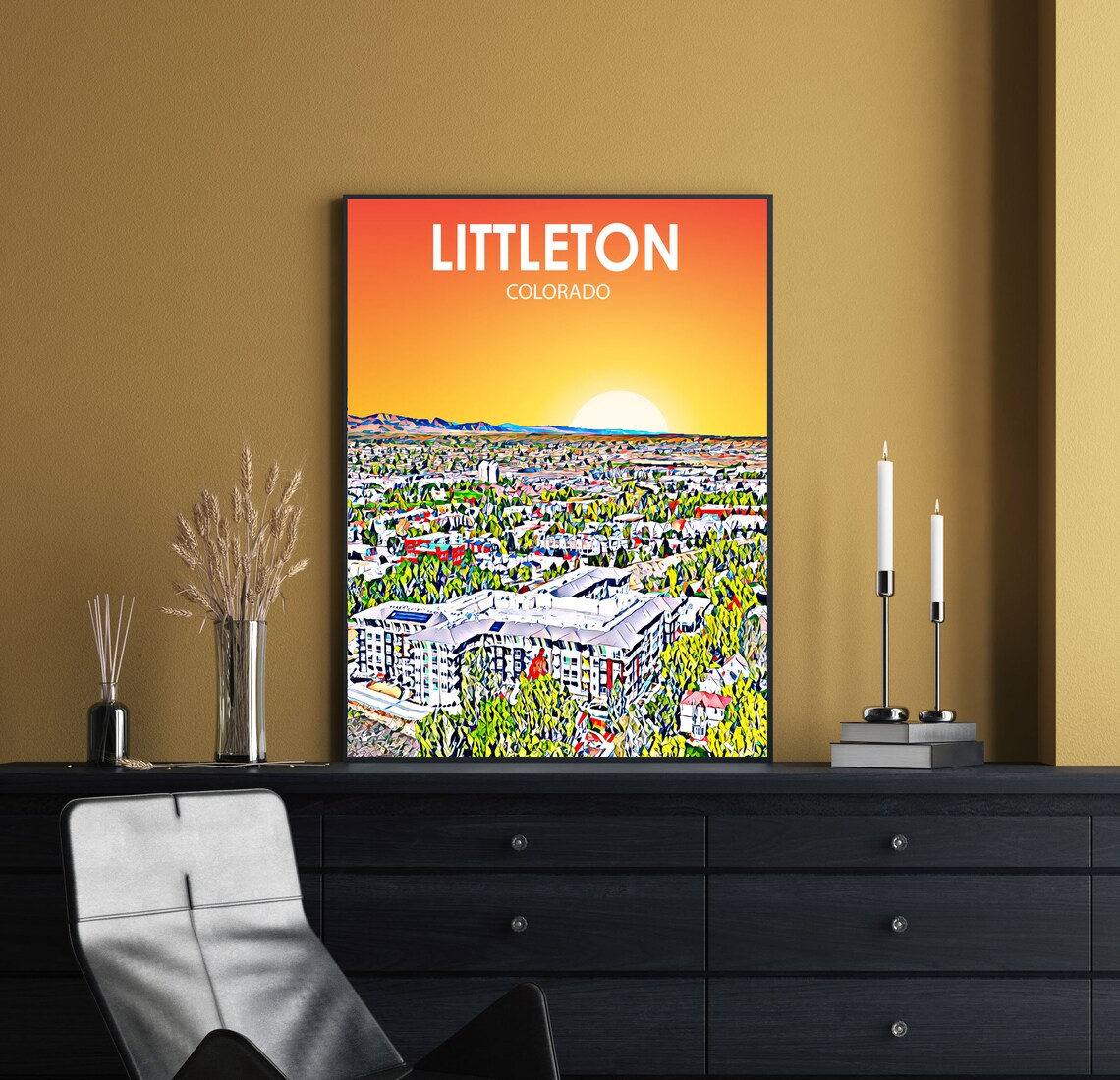 Littleton Colorado Colorful Sunset Skyline City Travel Poster - Image 2