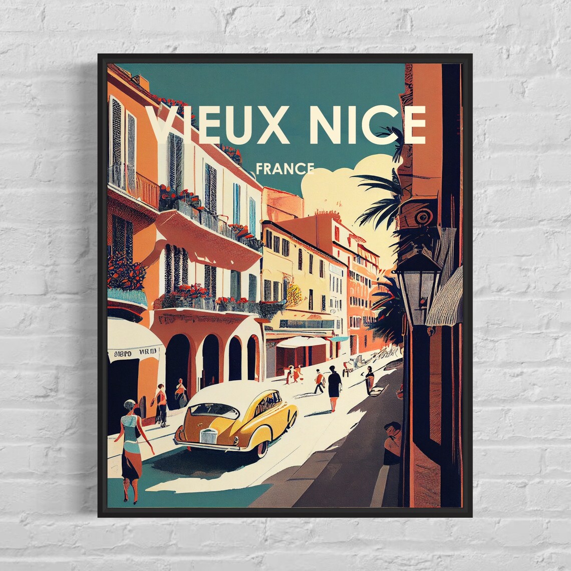Vieux Nice France Old Town Riviera Street Vintage Car Poster