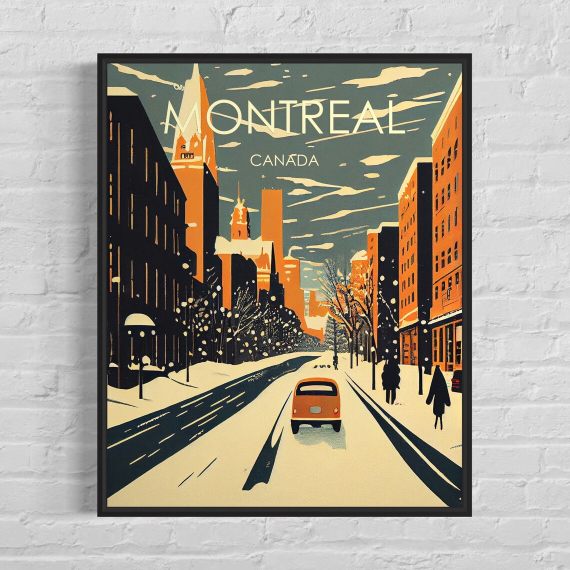 Montreal Canada Snowy Winter Avenue Retro Vintage Travel Poster