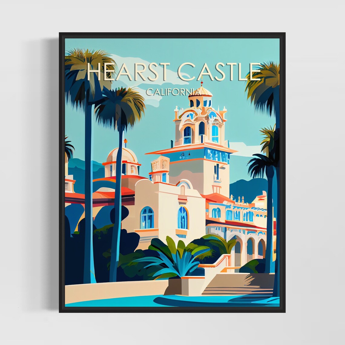 Hearst Castle California Mediterranean Estate Palms Travel Poster