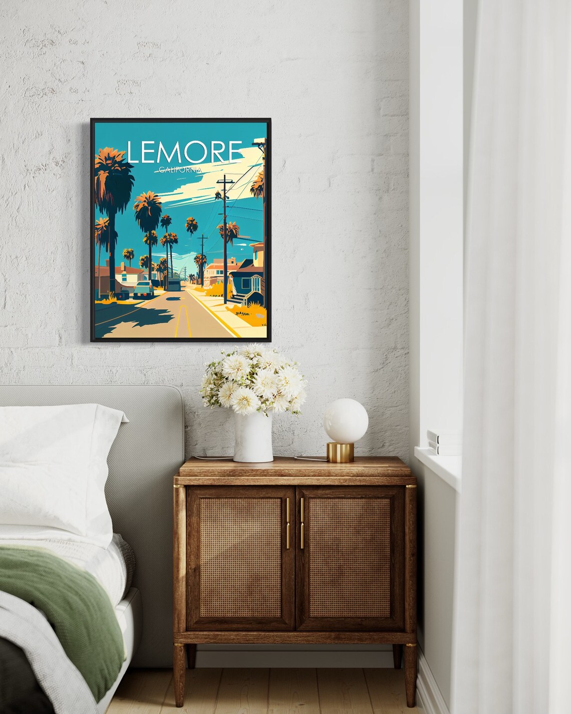 Lemore California Retro Palm Lined Street Vintage Travel Poster - Image 2