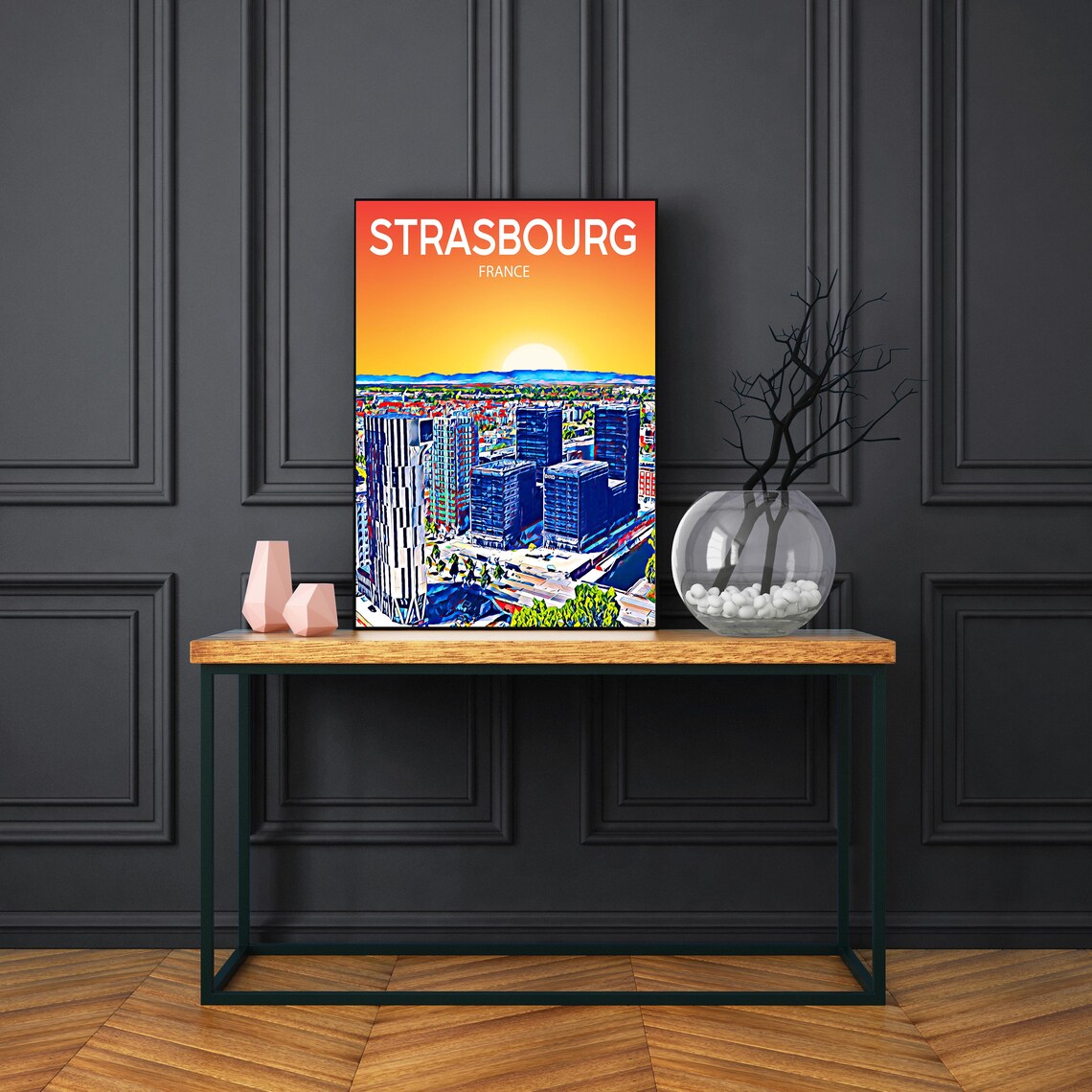 Strasbourg France Sunset Skyline Modern Office Towers Art Poster - Image 3