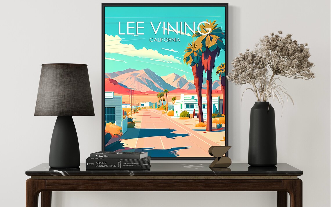 Lee Vining California Sunlit Quiet Desert Town Street Palms Poster - Image 3
