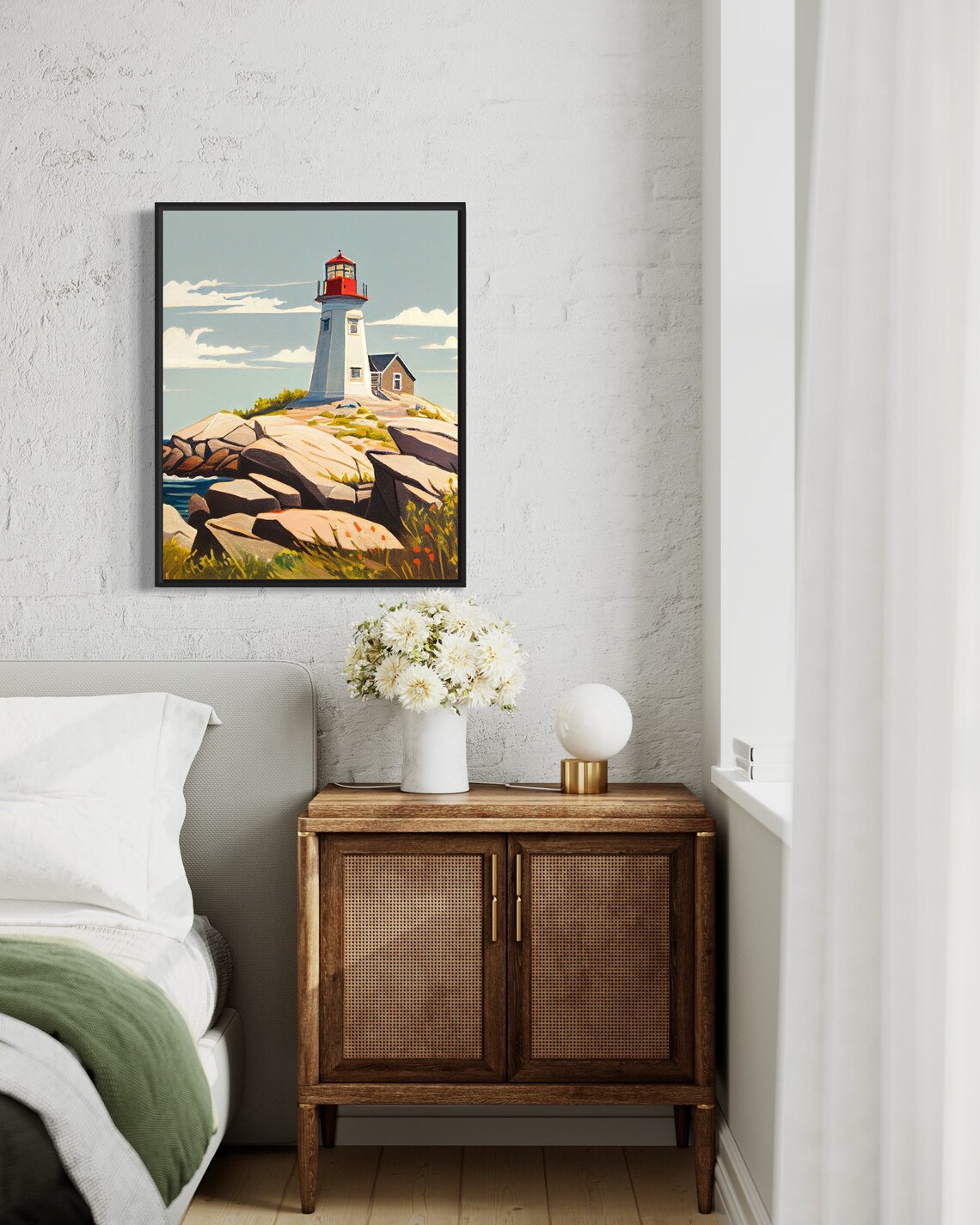 Peggy's Point Lighthouse Rocky Coast Sunset Golden Waves Poster - Image 3
