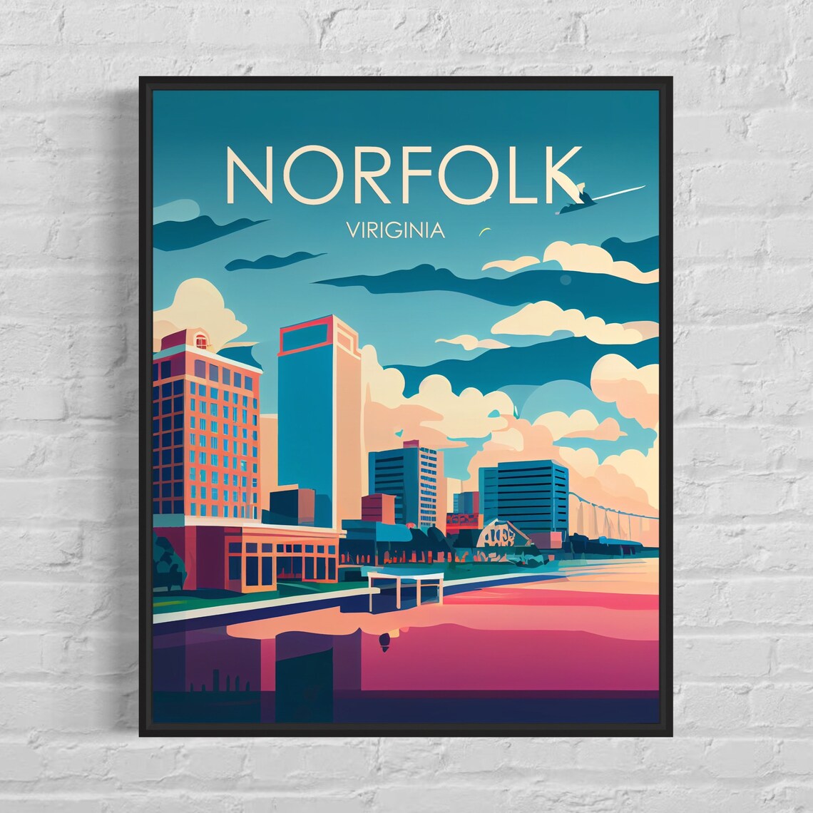 Norfolk Virginia Retro Travel Poster, Minimal Design
