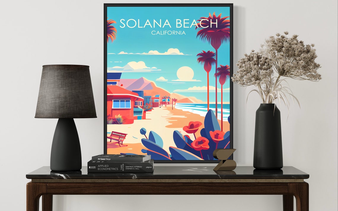 Solana Beach California Retro Sun Palms Seaside Poster Artwork - Image 3