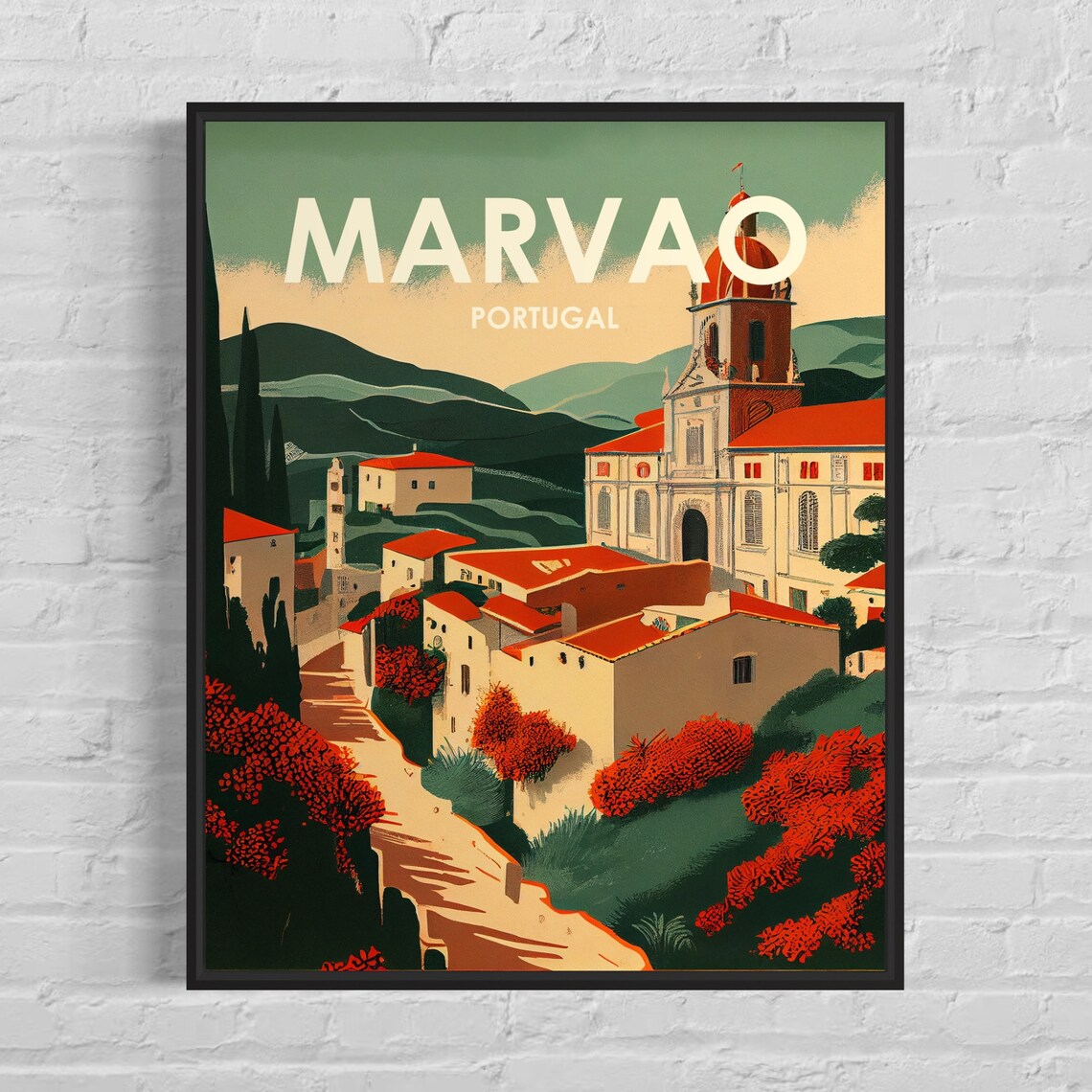Marvao Portugal Historic Hilltop Village Church Retro Travel Poster