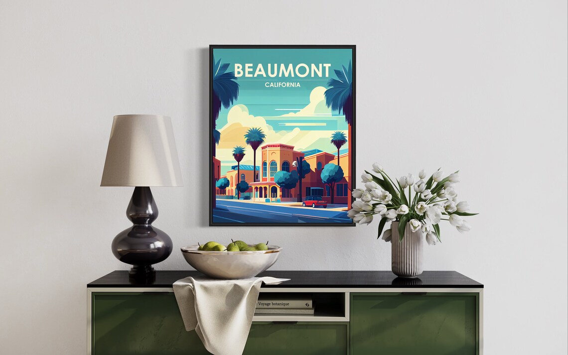 Beaumont California Vintage Sunny Downtown Streetscape Poster - Image 2