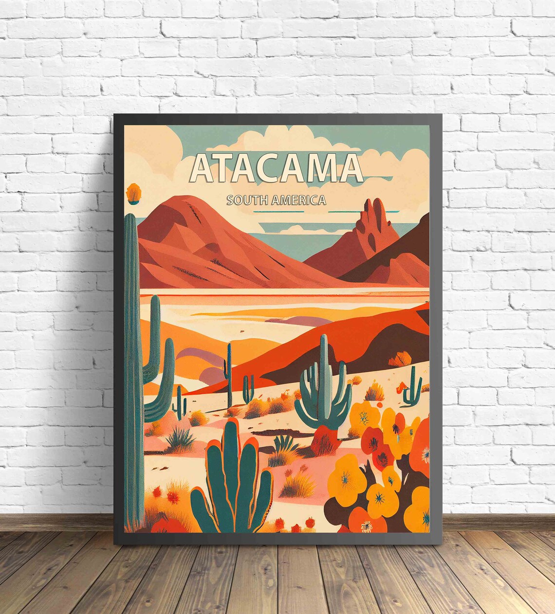 Atacama Desert South America Cactus Landscape Vintage Travel Poster